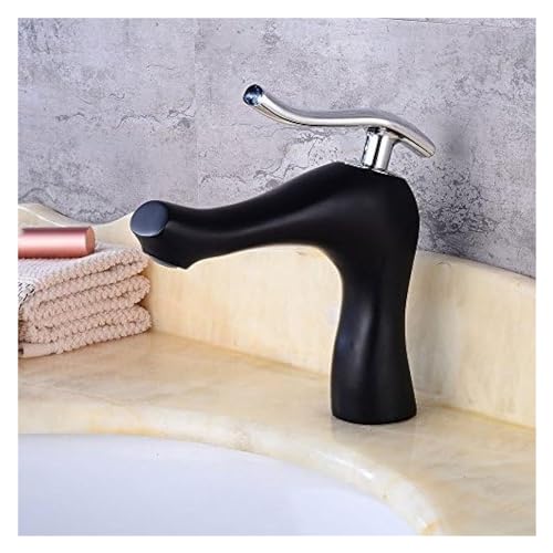 Robinet de lavabo de salle de bain noir mitigeur eau chaude et froide encastré sous comptoir