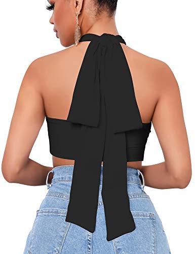 Mokoru Women's Sexy Sleeveless Halter Criss Cross Tank Crop Tops Self Tie Backless Cami4