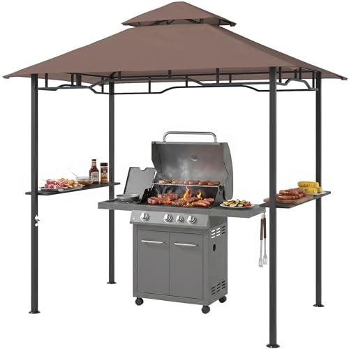 Outsunny 2.5M (8ft) New Double-Tier BBQ Gazebo Grill Canopy Barbecue Tent Shelter Patio Deck Cover - Coffee