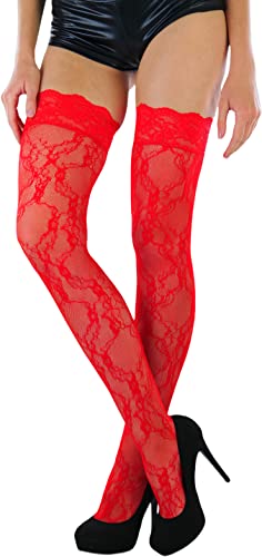 Image of ToBeInStyle Women's Wide Floral Lace Fishnet Thigh Hi Stockings
