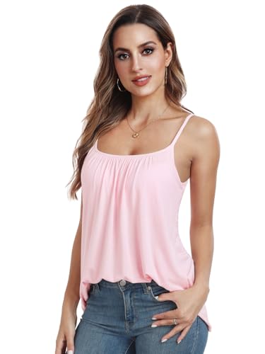 vislivin Camisetas con Sujetador Integrado para Mujer Casuales Holgada Camiseta de Tirantes Camisola Fluida Tank Top S-4XL Pink L