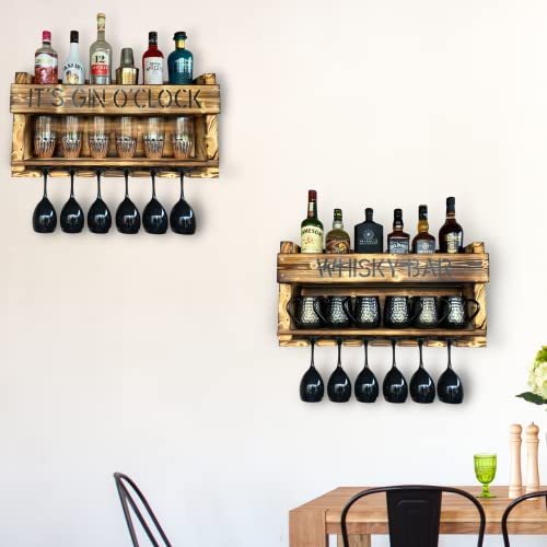 2er Set GIN & WHISKY BAR - Regale für Cocktailgläser und Flaschen - Holz...