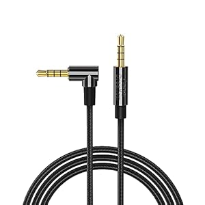 CableCreation 3.5mm Aux Cord 3FT/0.9m, Right Angle TRRS 3.5MM Male to Male Auxiliary HiFi Stereo Cable with Silver-Plating Copper Core for iPhones, Tablet, Headphones, Speakers, Laptops, Black