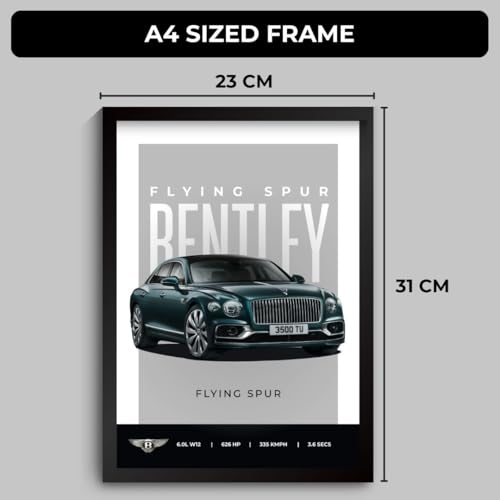Image of Bentley Flying Spur Poster | Framed A4 Sized (31 x 23 cm) | Bentley Car Posters for Wall, Gift for Boys | Supercar Frames | Poster Sportscar Frame | Car Posters for Wall, Bedroom, Hostel, Study Room, Desk (F 032)