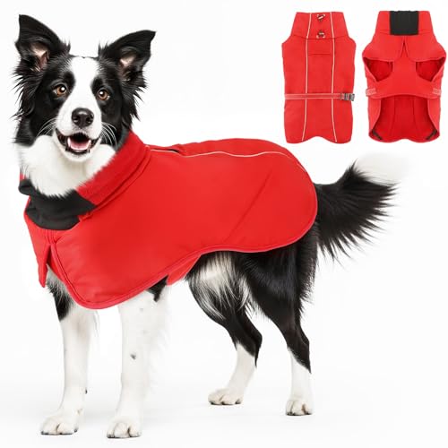 Warme Hundemäntel, wasserdichte Reflektierende Hundejacke, Winddichter Wintermantel mit Hohem Kragen Weichem Fleecefutter, Verstellbare Passform Hunde Hundemantel Für mittelgroße bis große Rassen
