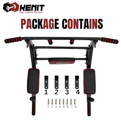 Image of 3-in-1 Heavy Duty Wall Mounted Pull Up Bar with Dip Station, Multifunctional Home Gym Training Bar, Strength Workout Equipment with 200kg Weight Capacity (Red & Black)