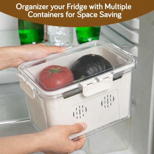 Image of HOKIPO BPA Free Food Grade Plastic Fridge Storage Containers with Lid - Crisper Containers for Fresh Vegetables, Fruits & Food | Freezer & Kitchen Organizer Set for Home Use (AR-6711)