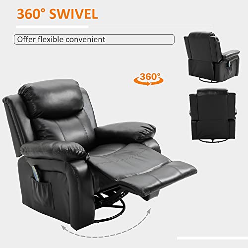 Homcom Pu Leather Massage Recliner Chair, Swivel Rocker Sofa With Remote Control, Footrest, Padded Seat For Living Room, Bedroom, Black #TOP7