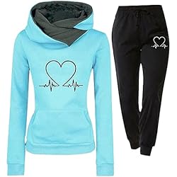 Ropa Trabajo Mujer Joven riou 2023 Chándal Mujer Completo Invierno Original, Divertido Estampado Conjunto Ropa de Deportivo 2 Piezas Sudadera con Capucha Manga Larga y Pantalón Jogger para Fitness Jogging S-XXL