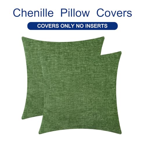 Image of CaliTime Pack of 2 Cozy Throw Pillow Covers Cases for Couch Sofa Home Decoration Solid Dyed Soft Chenille 22 X 22 Inches Forest Green