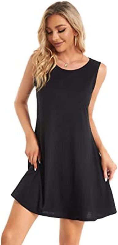 Summer Dresses for Women Beach Tshirt Sundress Sleeveless Pockets Casual Loose Tank Dress