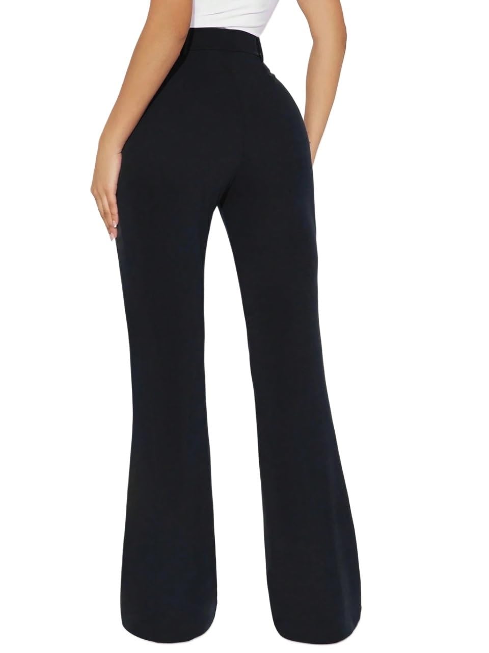 Womens Wide Leg Casual Pants Solid Color Front Button Casual Slim Straight Leg Trousers