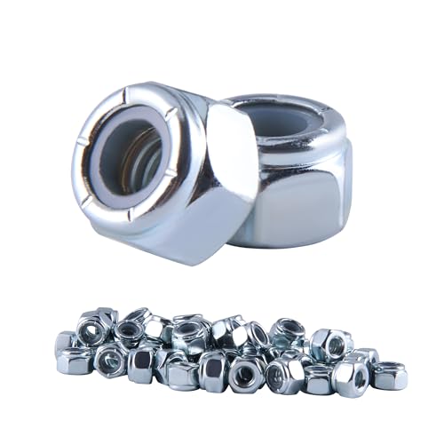 HANLATO 20Pcs 1/2-13 Nylon Insert Hex Lock Nuts Carbon Steel Galvanized Self-Lock Nylon Insert for Industrial Construction Fasteners