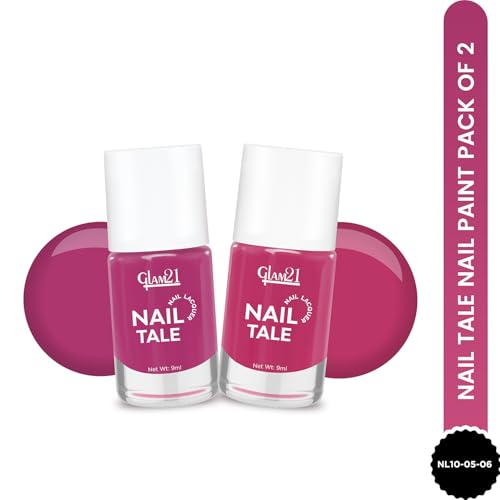 Image of Glam21 Nail Tale- Nail Lacquer|Multicolor|Quick Drying Nail Polish| Glossy Gel Finish Nail Kit | Highly Pigmented & Long Lasting | Chip Resistance|9ml Each| Pack Of 2 (Shade-05-06)