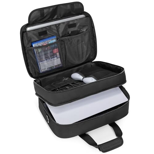 Image of Trunab Gaming Bag Compatible with PS5 /PS5 Slim, Protective PS5 Carrying Case Portable PS5 Bag Playstation 5 Backpack with Multiple Compartment for 15.6 inch Laptop and Gaming Accessories, Black