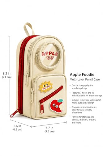 Image of WORSHIPER Cute Backpack Style Pencil Case with Visible Display Window, Multi-Layer Large Capacity Stationery Organizer for Kids & Students (Apple Foodie-CREEM Pouch)