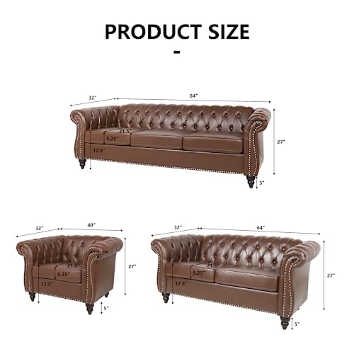 Image of QHITTY Chesterfield Chair Accent Chair, Modern Leather Upholstered Sofa Chair with Tufted Back for Living Room Furniture (Dark Brown)
