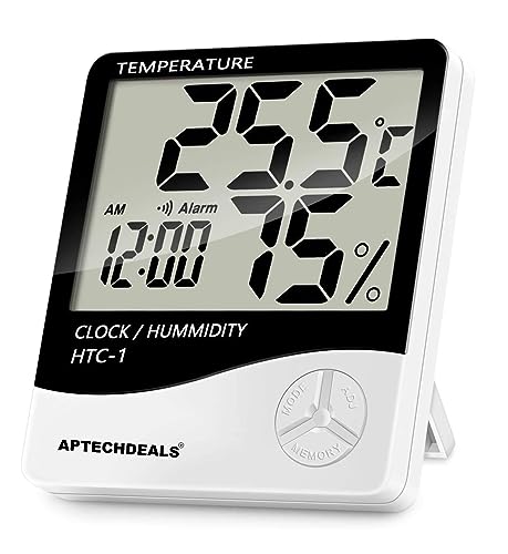 ApTechDeals HTC-1 Digital Hygrometer Thermometer Humidity Meter With Clock LCD Display ApTechDeals HTC-1 Digital Hygrometer Thermometer Humidity Meter With Clock LCD Display