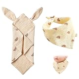 Dudu Bebe Recien Nacido y Babero Bandana, Doudou Bebe de Muselina de Algodón Suave con Orejas de Conejo, Manta de Seguridad y Apego para Bebés, Pack Regalo Recién Nacido, Estampado Arcoíris