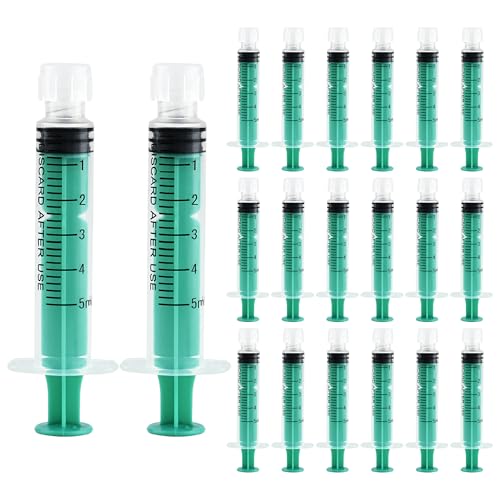 20 Stück 5ml Spritzen Einzeln Verpackt PlastikSpritze Ohne Nadel Luer Lock Spritze für Wissenschaftlich Labore Tierfütterung Measuring Liquids und Feine Dosierungen Messspritze