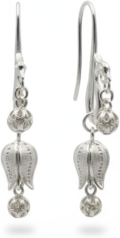 S999 Fine Silver Phoenix Earrings - Handmade Filigree Lily of the Valley Tassel Earring - Heritage Jewelry Gift for Her