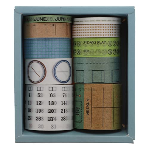 Wakauto 10 Rolls Calendário Washi Tape Tape Japonesa Mascaramento Fitas Decorativas Data Dia Mesinha