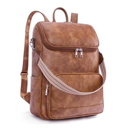 Leather Laptop Backpack for Women, 15.6
