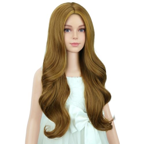 Image of PATTNIUM Blonde Wig for Kids Girls Long Curly Wavy Ash Blonde Wigs Middle Part Hair Heat Resistant Synthetic Hair Wig with Wigs Cap