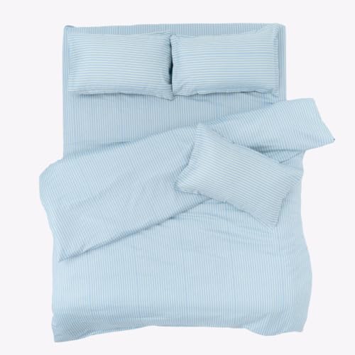 Image of Haus & Kinder Double Bed Bedsheet 90 x 100 | 186 TC Pure Cotton Bed Sheet Double Bed with 2 Pillow Covers | Queen Size Bed Sheet | Seiran Stripe Blue Breeze