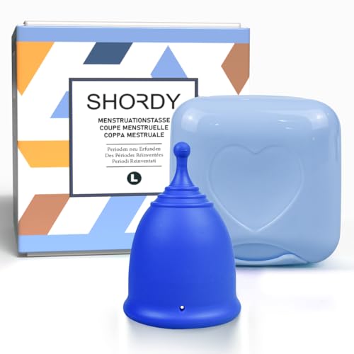 SHORDY Menstrual Cup, Single Pack(Large) with Box | Flexible Menstruationstasse & Periodenbecher | Up to 12 Hours Protection | Eco-Friendly Alternative to Tampons, Discs, Pads (Blue)