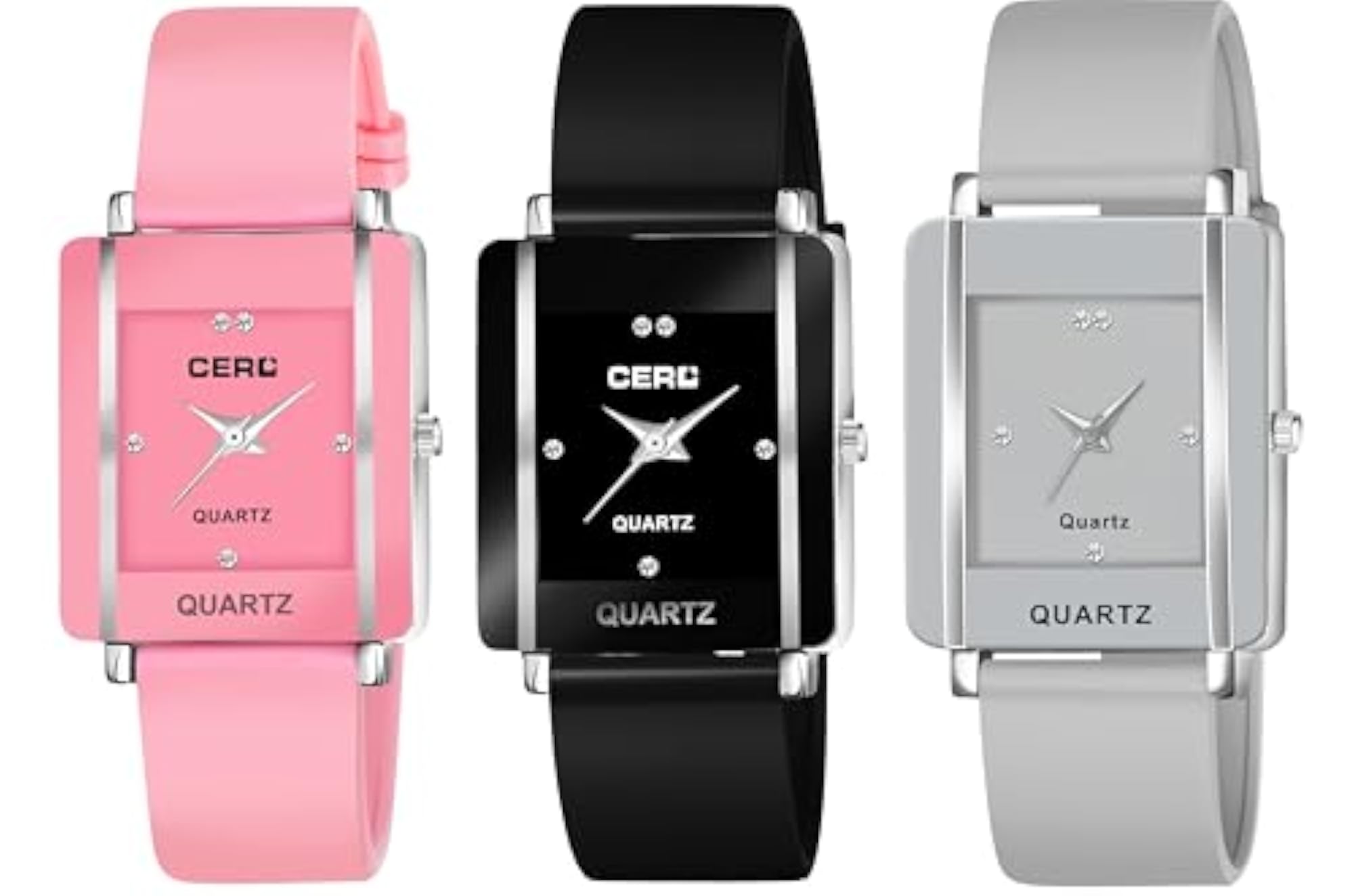 Girls' Square Dial Silicon Strap Analog Watch Pack
