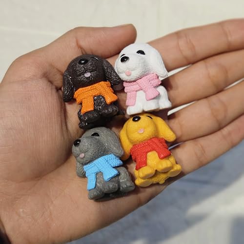 Image of Miniature Dogs Set of 4 for Mini Garden Decor | Tiny Puppy Figurines for Fairy Garden, Terrariums, Dollhouse Accessories & Gifting | Small Animals for DIY Crafts & Home Decor