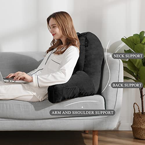 Downluxe Reading Pillow With Support Arms, Bed Pillows For Sitting Up In Bed/Couch, Large Adult Arm Pillow With Shredded Memory Foam And Removable Cover (20 X 15 Inches Black) #TOP4