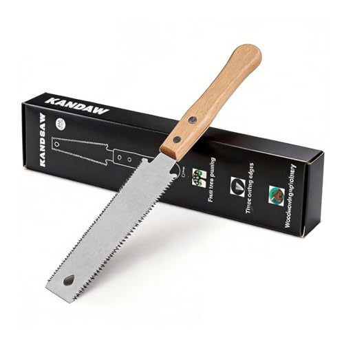 Scie japansäge à double tranchant, holzsäge fine à double denture 11/17 TPI pour le bricolage, petite scie à traction à main avec manche en bois pour des coupes précises et affleurantes en menuiserie