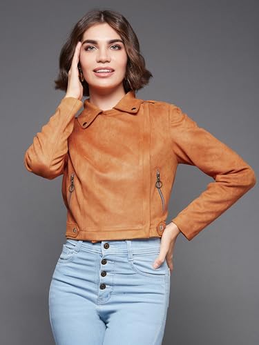 Image of Miss Chase Women's Off White V-Neck Full Sleeves Bomber Cropped Jacket