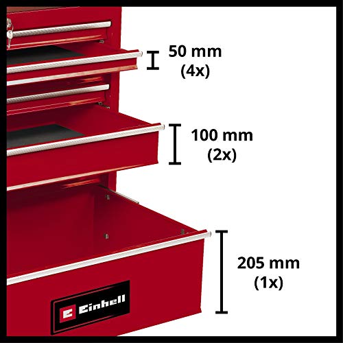 Einhell Werkstattwagen TC-TW 150 (bis max. 150 kg belastbar, 7 kugelgelagerte, voll ausziehbare und stabile Schubfächer, 4 große Leichtlaufräder, Interlock-System gg. Kippen) – Bild 4