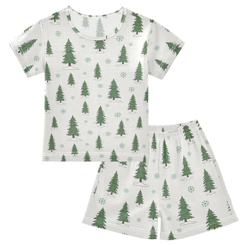 Pajama Short Sets Winter Trees Snow Pattern Soft Cotton Summer Sleepwear 2 Piece PJS Size 5-14T