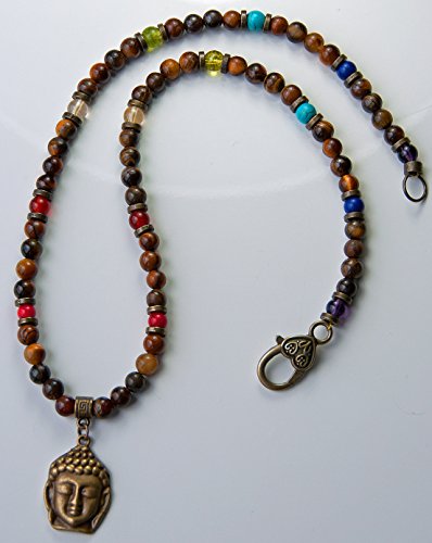 Buddha Gemstone Necklace,Tiger's Eye Necklace,7 Chakra Mala necklace,spiritual necklace,yoga necklace,healing chakra necklace,