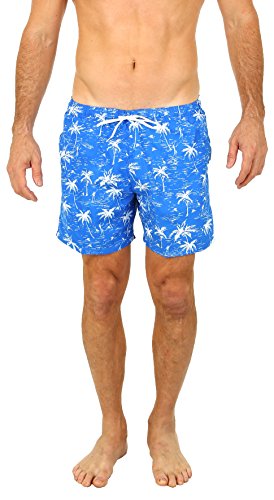 UZZI Men's Swim Shorts Palm Tree Dry Fast Microfiber Trunks 1823 Royal M