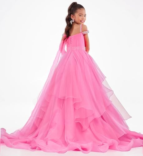 Girls Pageant Dress Off Shoulder Long Crystals Prom Puffy Party Ball Gowns with Detachable Train PT1513