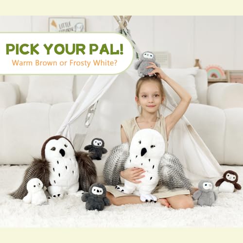 Image of Owl Stuffed Animal with 3 Babies,18 inch Barn Owl Plush, Brown