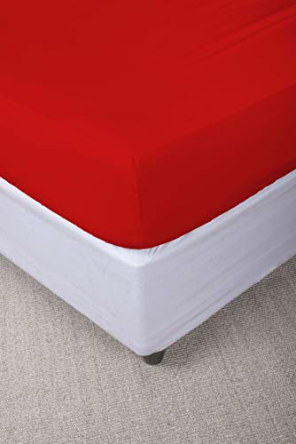 Fitted Sheet with Corners for Double Bed Cotton, Made in Italy, Bed Linen 170 x 200 cm with Elasticated Corner 25 cm, Red - Image 2