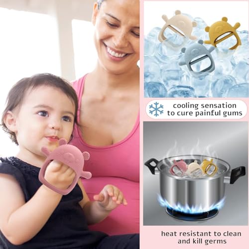 Image of PandaEar Silicone Baby Teething Toys| Baby Hand Teether Mitten for Sucking Needs| Chew Toys Hand Pacifier for Soothing Teething Pain Relief (Groundhog Blue)