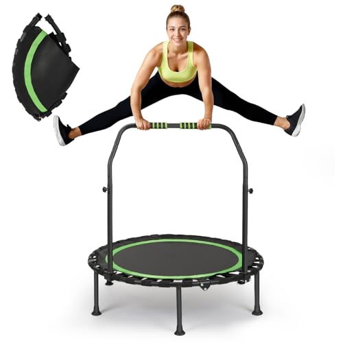Fitness Trampolin Indoor für Zuhause, Faltbares Mini Trampolin mit Haltestange höhenverstellbar, Workout & Cardiotraining,...