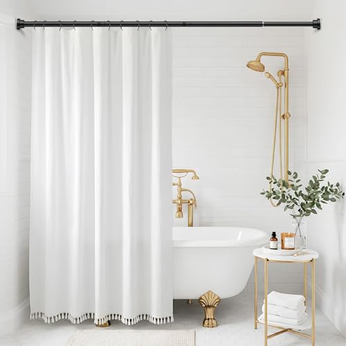 Image of Shower Rods 31-49 inch 2Pcs Black Spring Shower Tension Rod Adjustable