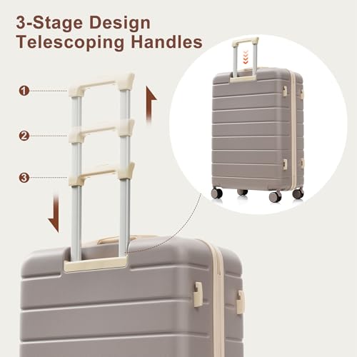 Premium ABS Travel Luggage Set,3-Piece TSA Lock Suitcase Ensemble with 20,24,and 28 Inch Sizes with 360° Spinner Wheels,rosybrown4