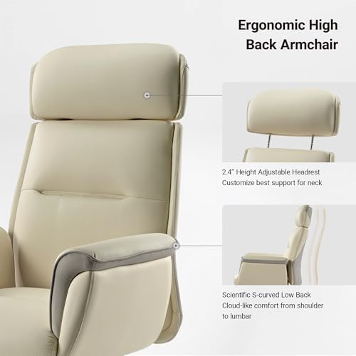 EUREKA ERGONOMIC Microfiber Leather Office Chair Ergonomic Desk Chair, Executive Chair Office Gaming Chair, Comfy Big and Tall Office Chair with Elevatable Headrest & Padded Armrests, Beige - Thumbnail 4