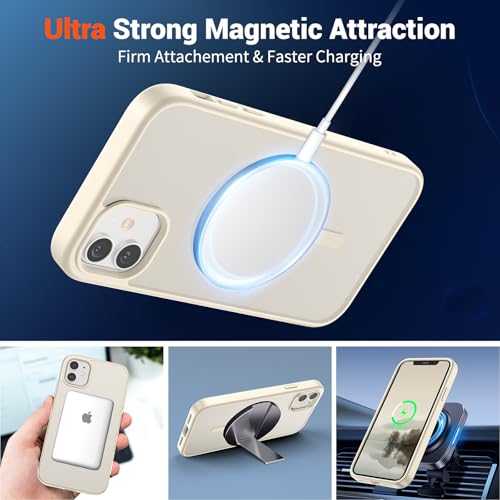 Image of SUPFINE Magnetic for iPhone 11 Phone Case (Compatible with MagSafe) (Military Grade Drop Protection) Slim Translucent Matte Shockproof with Anti-Fingerprint Phone Case,Antique White