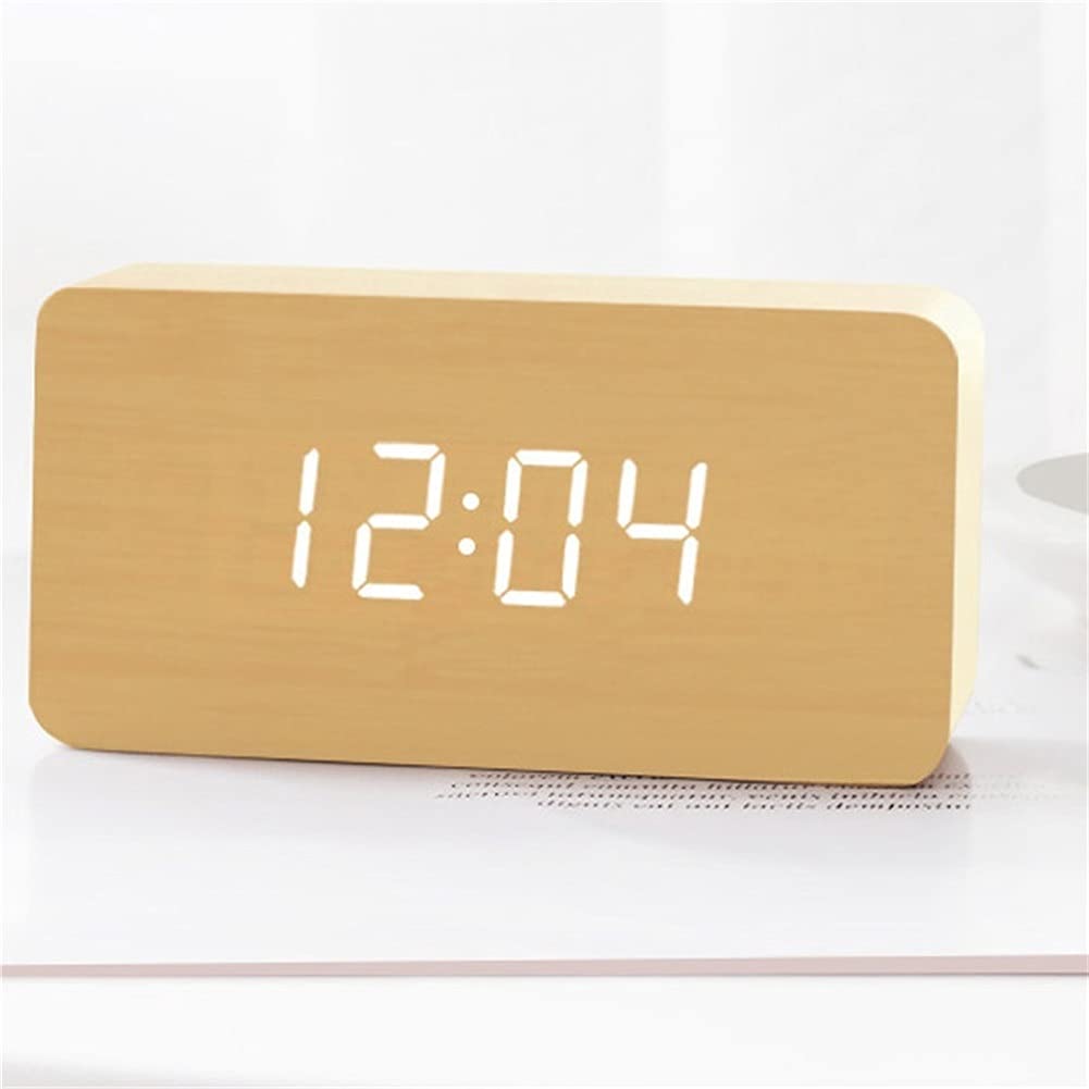 Alarm Clock LED Wooden Digital Alarm Clock Voice Control Temperature Display Backlight Electronic USB AAA Powered Clock Table