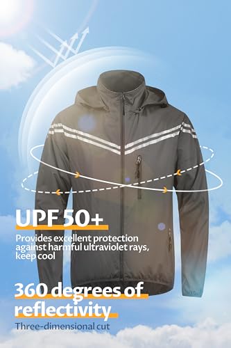 Image of CREATMO US Men's Packable Waterproof Running Rain Coats Reflective Cycling Jacket Windbreaker With Removable Hood